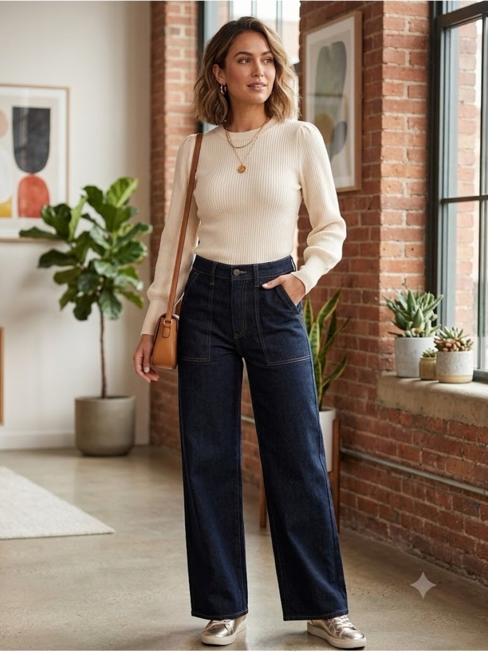 Time and Tru Dark Blue Wide Leg Utility Trousers - Picture 2 of 13
